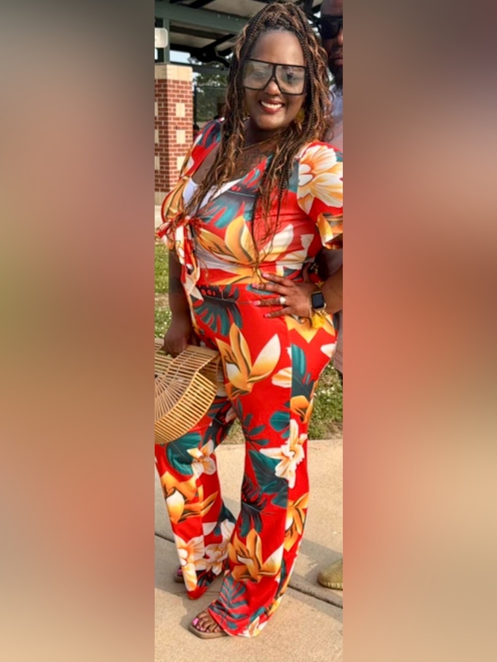 Pre-Loved Red Floral Two-Piece Set with Tie Front